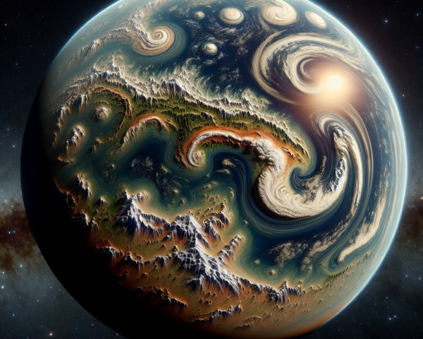 Vibrant Planet with Diverse Landscapes and Colors