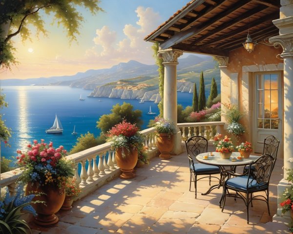 Balcony View of Serene Seascape at Sunset