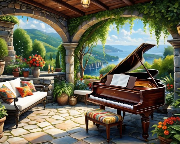 Outdoor Space with Grand Piano and Scenic Views