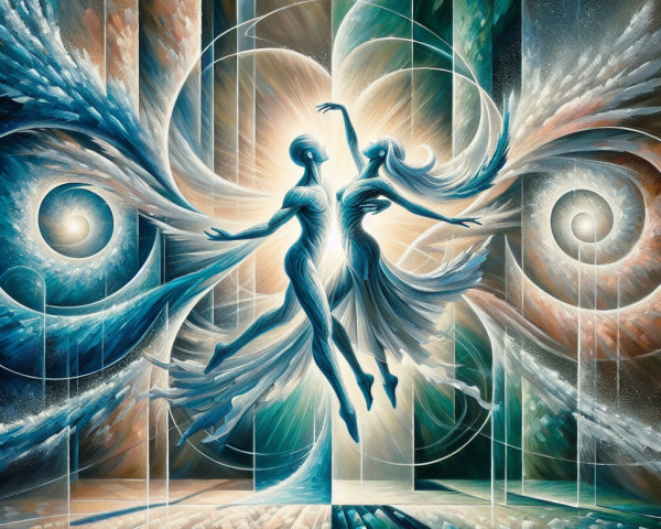 Abstract Dance of Ethereal Figures with Colorful Swirls