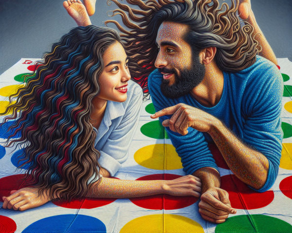 Couple Enjoys Playful Moment on Giant Twister Board