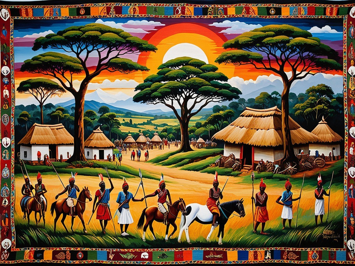 Colorful Landscape with Traditional Horseback Figures