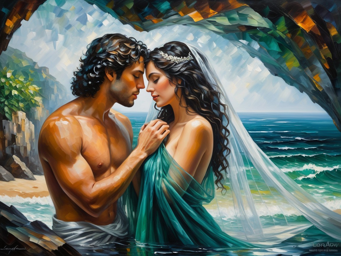 Couple Embracing on Beach with Ocean Backdrop