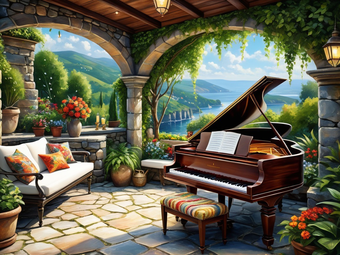 Outdoor Space with Grand Piano and Scenic Views