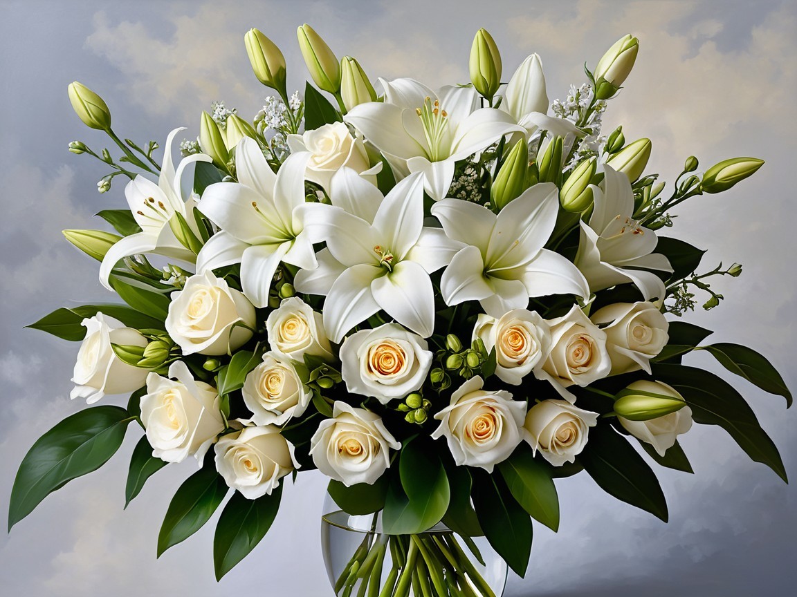 Elegant White Lilies and Creamy Roses Arrangement
