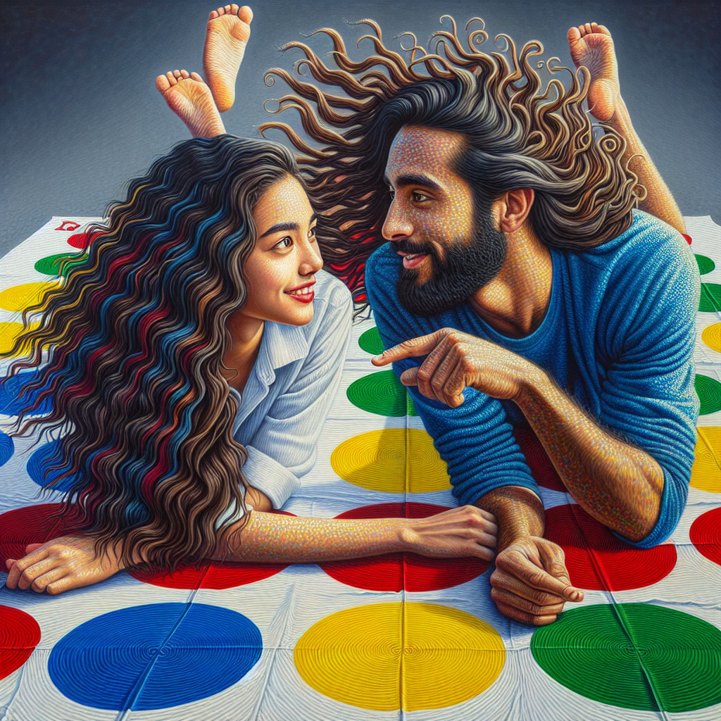Couple Enjoys Playful Moment on Giant Twister Board