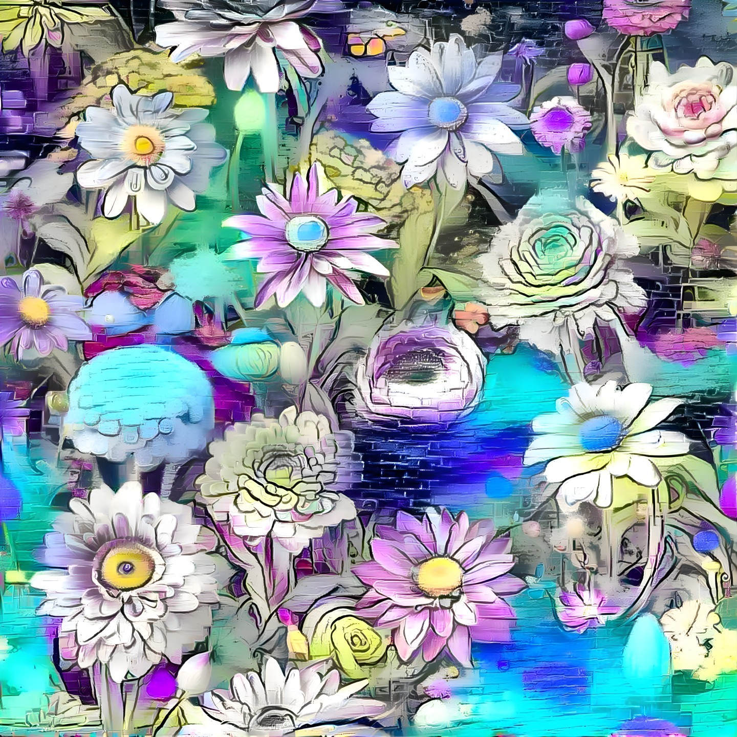 Vibrant Abstract Floral Landscape with Colorful Flowers