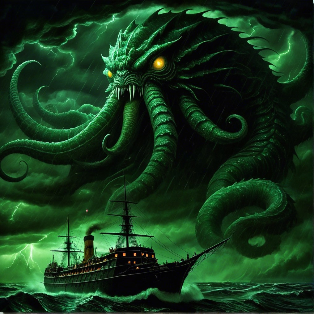 Monstrous Sea Creature Emerges from Stormy Waters