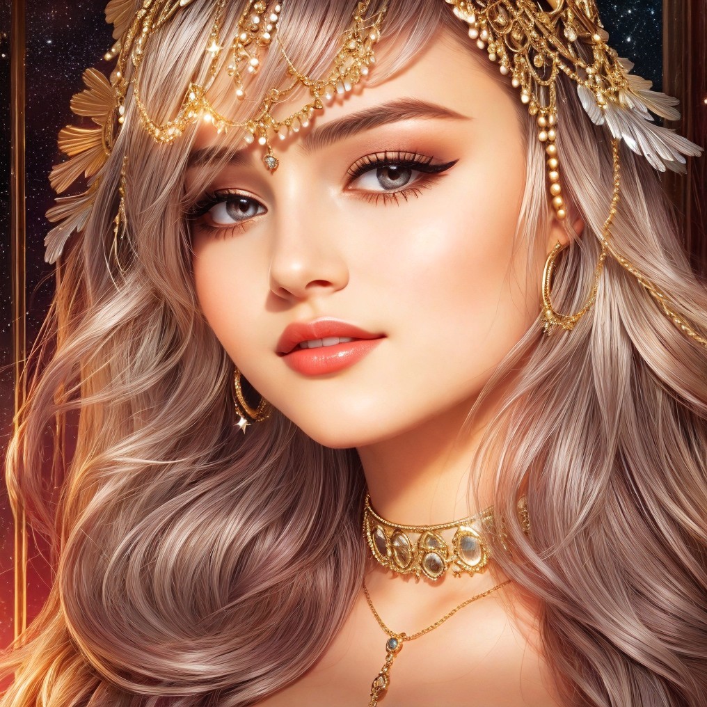 Silver-Haired Woman with Celestial Theme and Jewelry