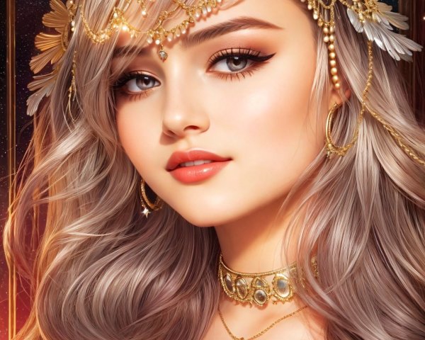 Silver-Haired Woman with Celestial Theme and Jewelry