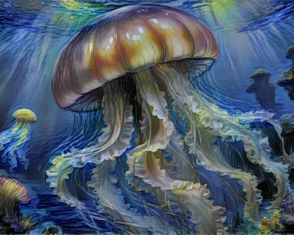 Vibrant Underwater Scene with Luminous Jellyfish