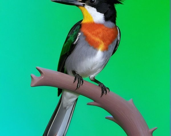 Vibrant Bird on Thorny Branch with Green Background