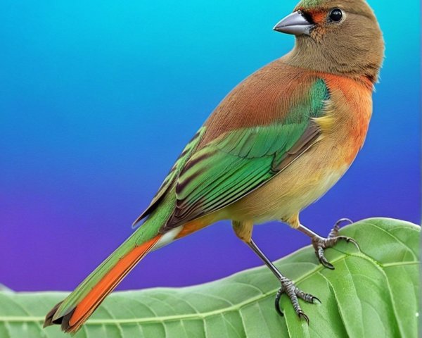 Vibrant Bird on Green Leaf with Colorful Plumage