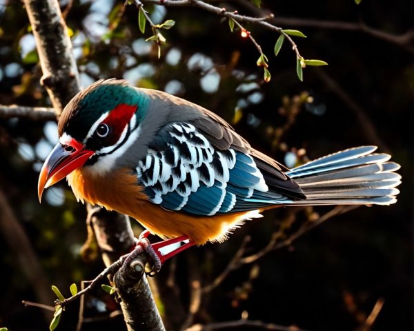 Colorful Bird with Vibrant Plumage on Tree Branch