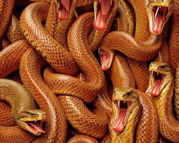 Arrangement of Intertwined Golden-Brown Snakes