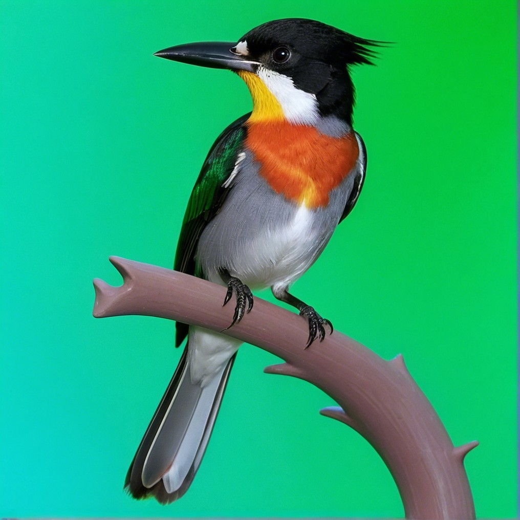 Vibrant Bird on Thorny Branch with Green Background