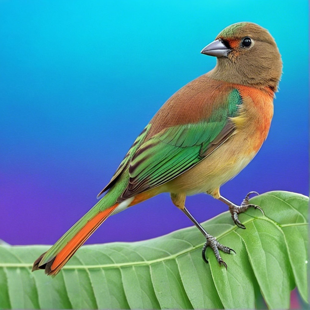 Vibrant Bird on Green Leaf with Colorful Plumage