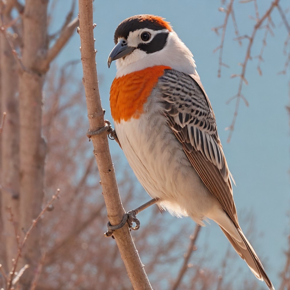 Vibrant Bird with Orange and Black Plumage on Branch