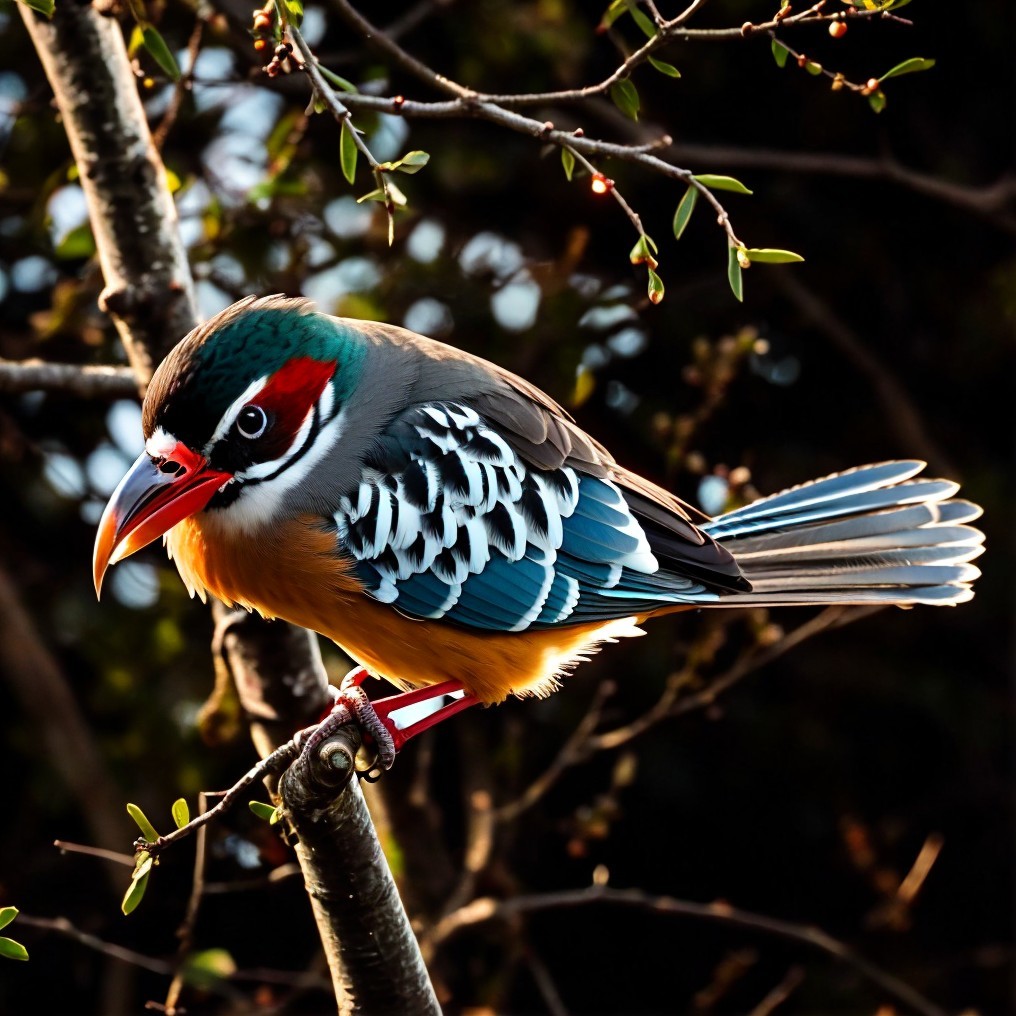Colorful Bird with Vibrant Plumage on Tree Branch