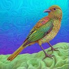 Vibrant Bird on Green Leaf with Colorful Plumage
