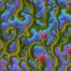 Lush Jungle Scene with Vibrant Foliage and Flowers