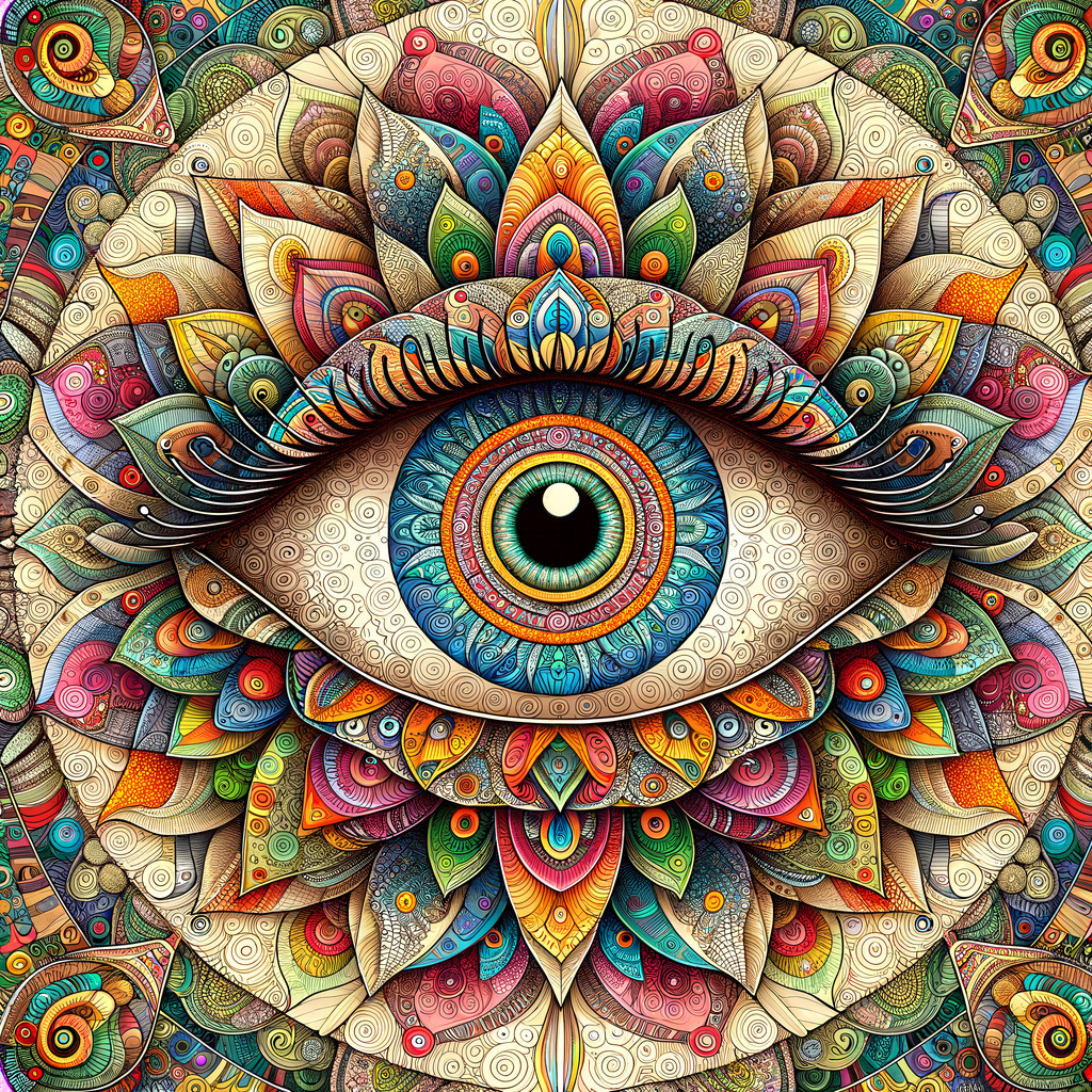 Intricate Eye Design with Colorful Floral Patterns