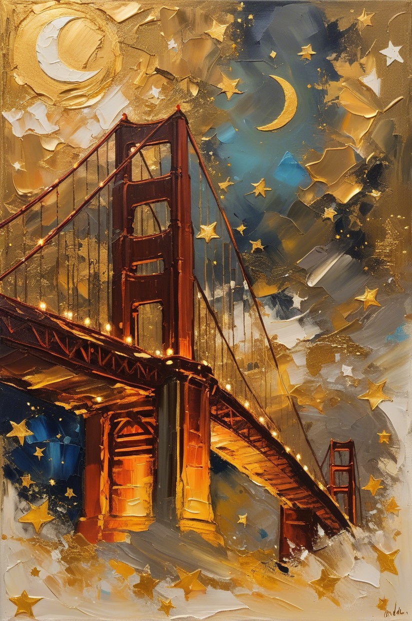 Abstract Painting of Golden Gate Bridge in Warm Colors