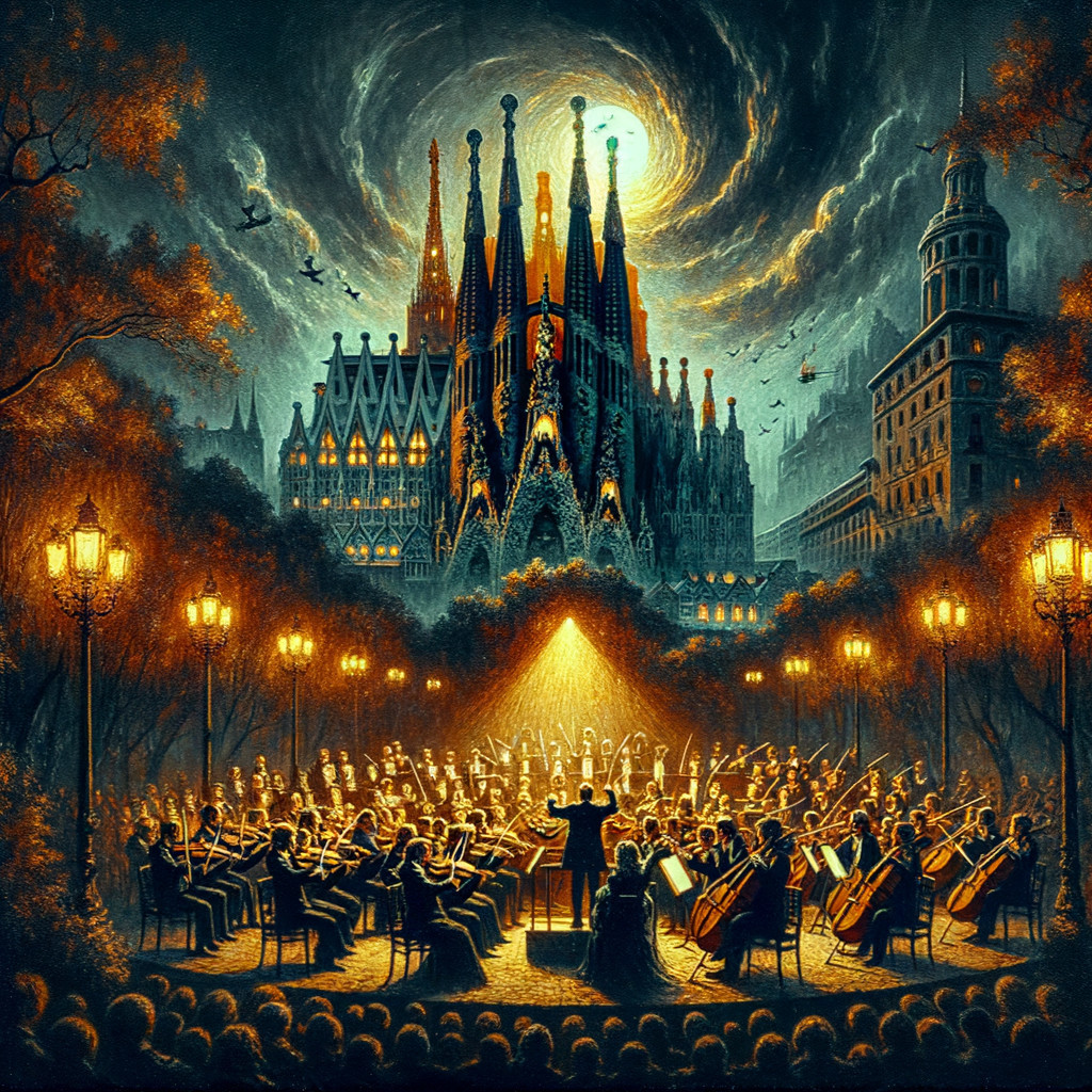 Mystical Orchestra Performance Under a Grand Cathedral
