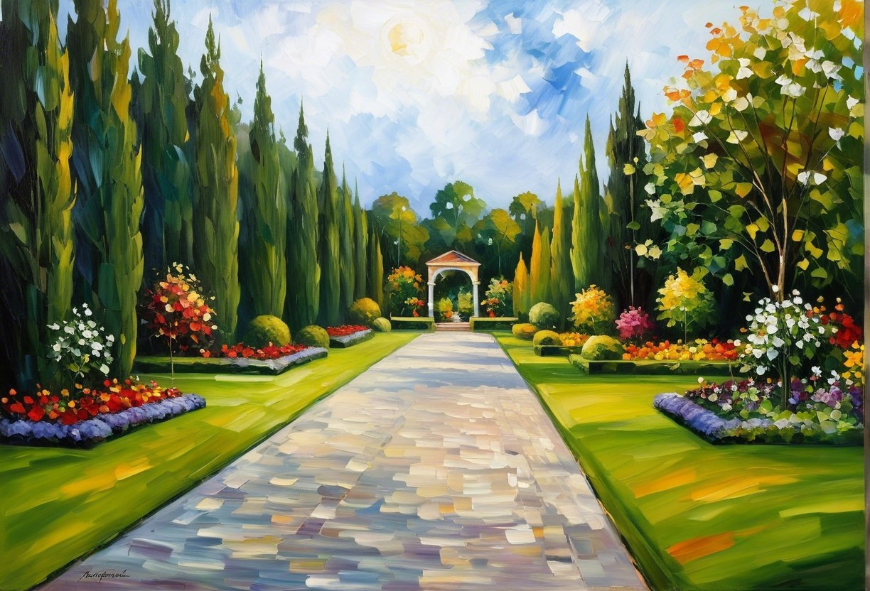 Vibrant Garden Pathway Leading to a Charming Gazebo