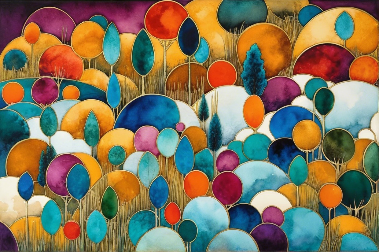 Vibrant Whimsical Landscape with Colorful Abstract Trees