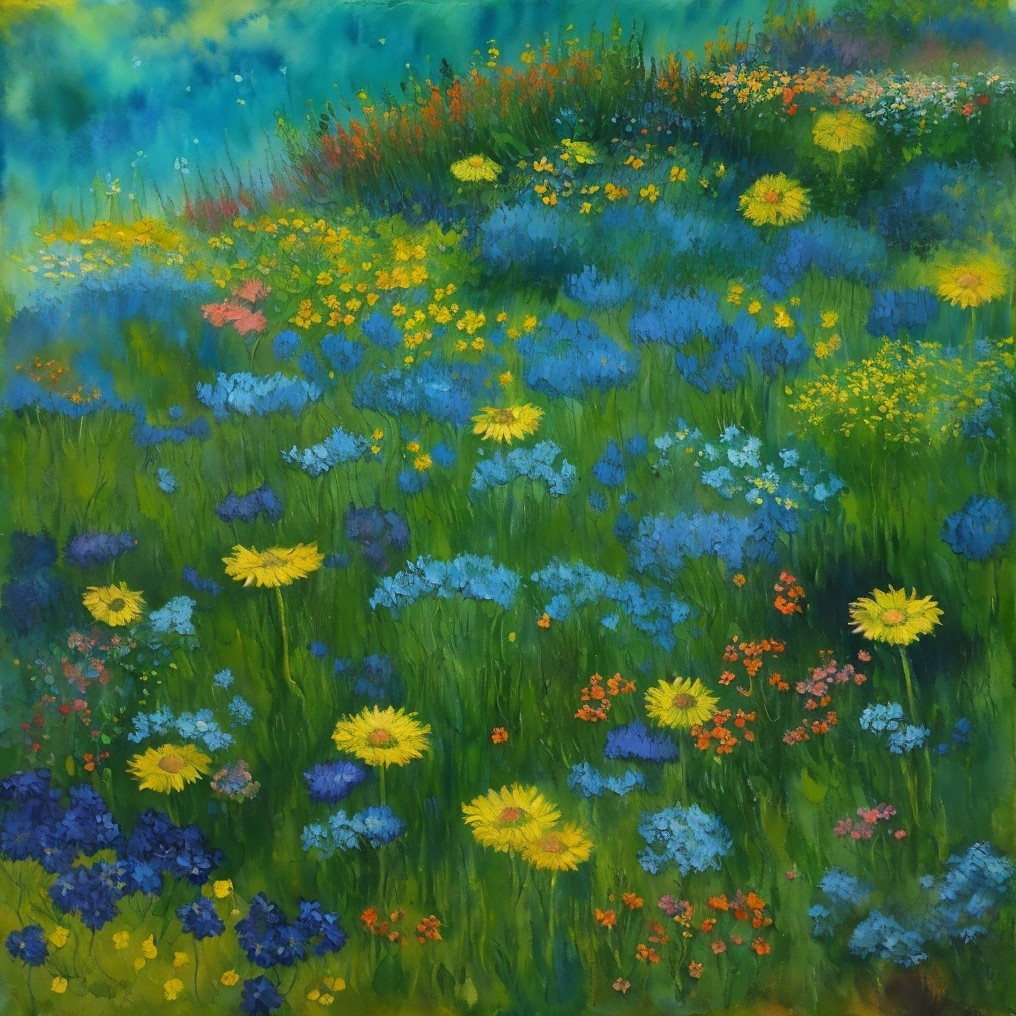 Vibrant Watercolor of a Flower-Filled Meadow