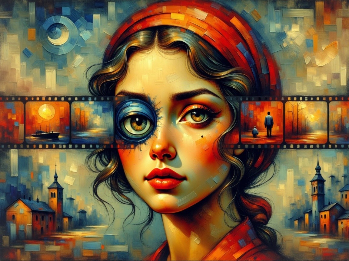 Young Woman with Green Eyes and Film Strip Artwork