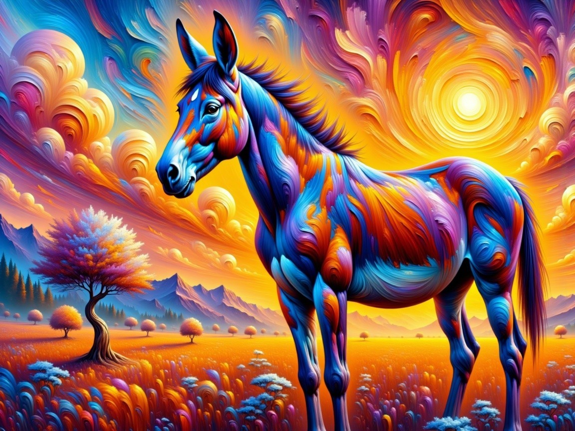 Vibrant Horse in a Colorful Dreamlike Landscape