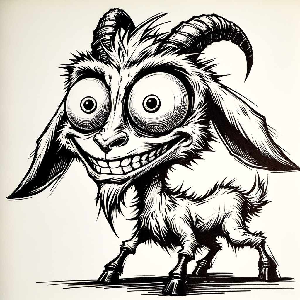 Cartoonish Goat Character with Playful Features