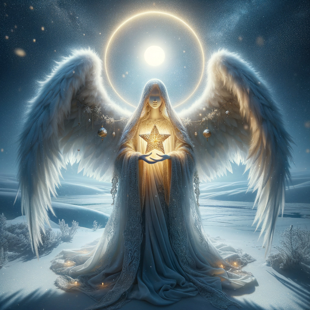 Majestic Angel in a Snowy Landscape with Radiant Star