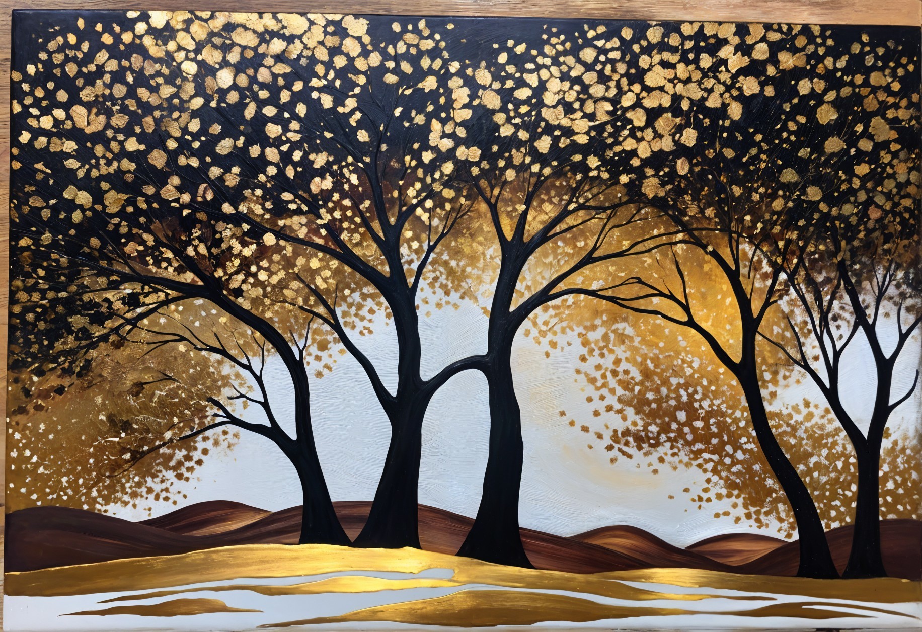 Striking Landscape with Silhouetted Trees and Gold Leaves
