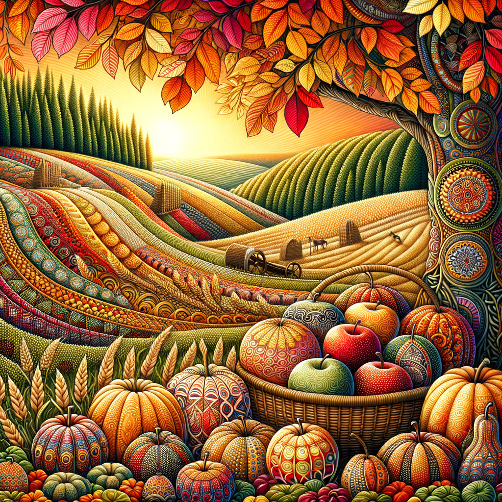 Vibrant Autumn Landscape with Colorful Harvest Elements