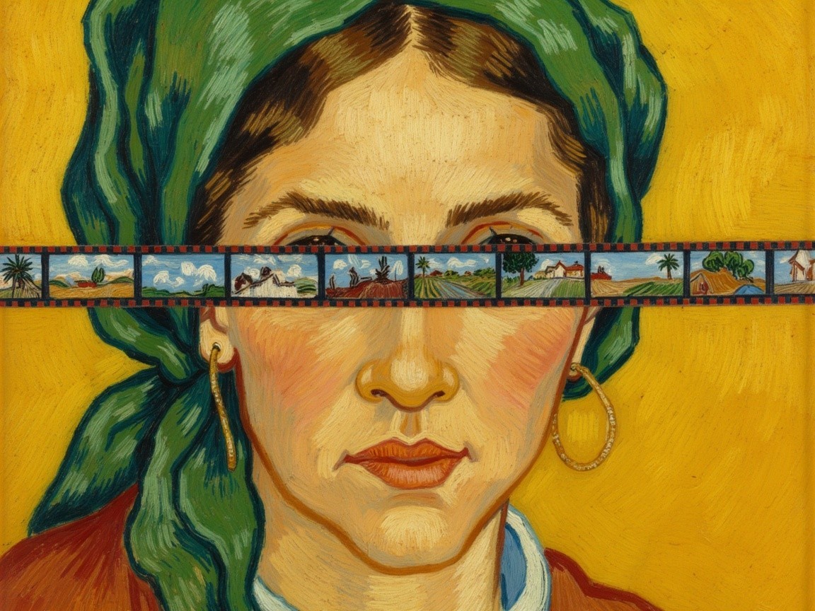 Woman with Film Strip and Yellow Background