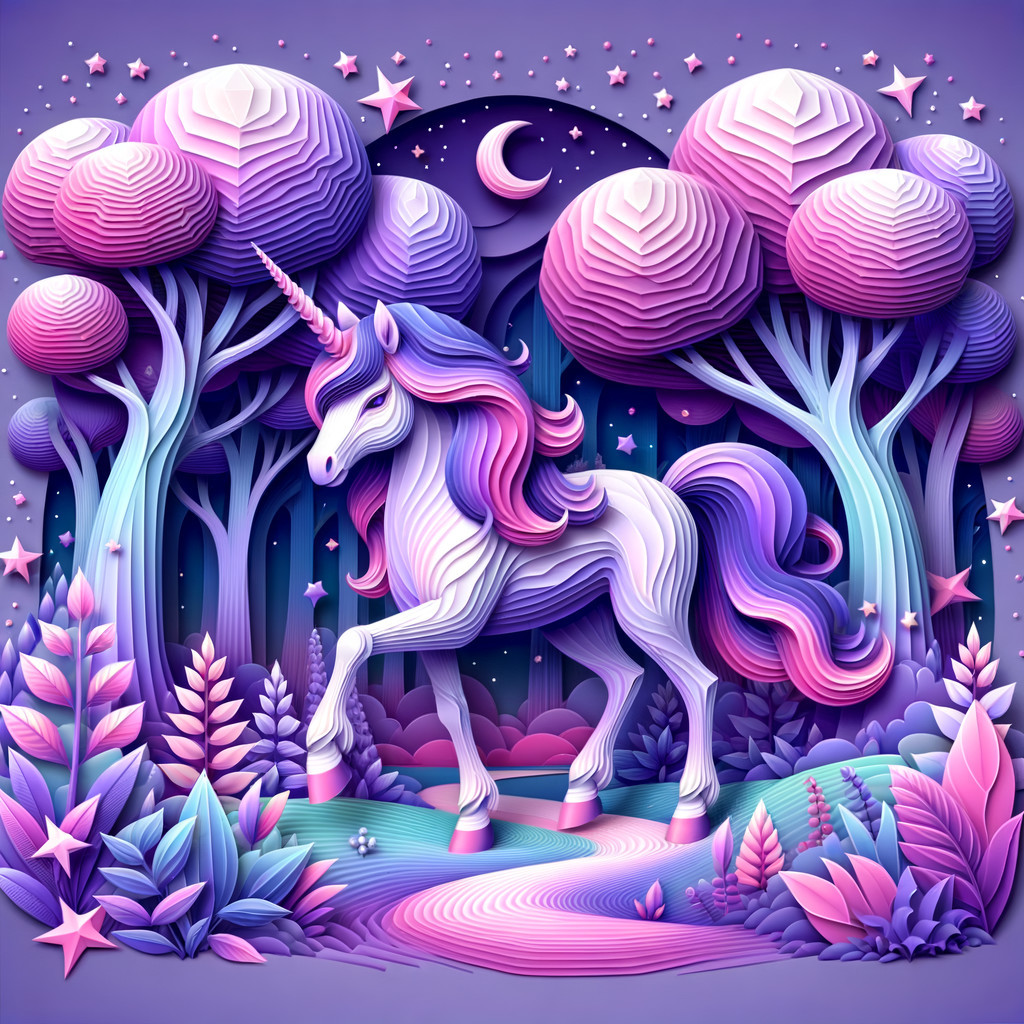 Stylized Unicorn in a Magical Forest Setting