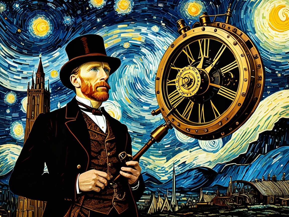 Victorian Gentleman Gazing at Starry Night Sky