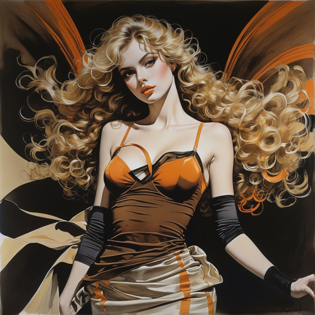 Glamorous Woman in Stylish Brown and Orange Outfit