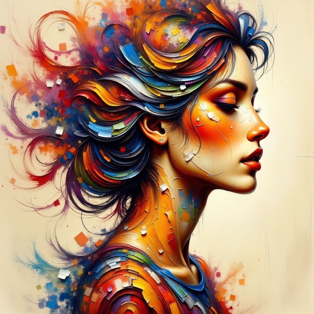 Vibrant Profile of a Woman with Colorful Hair