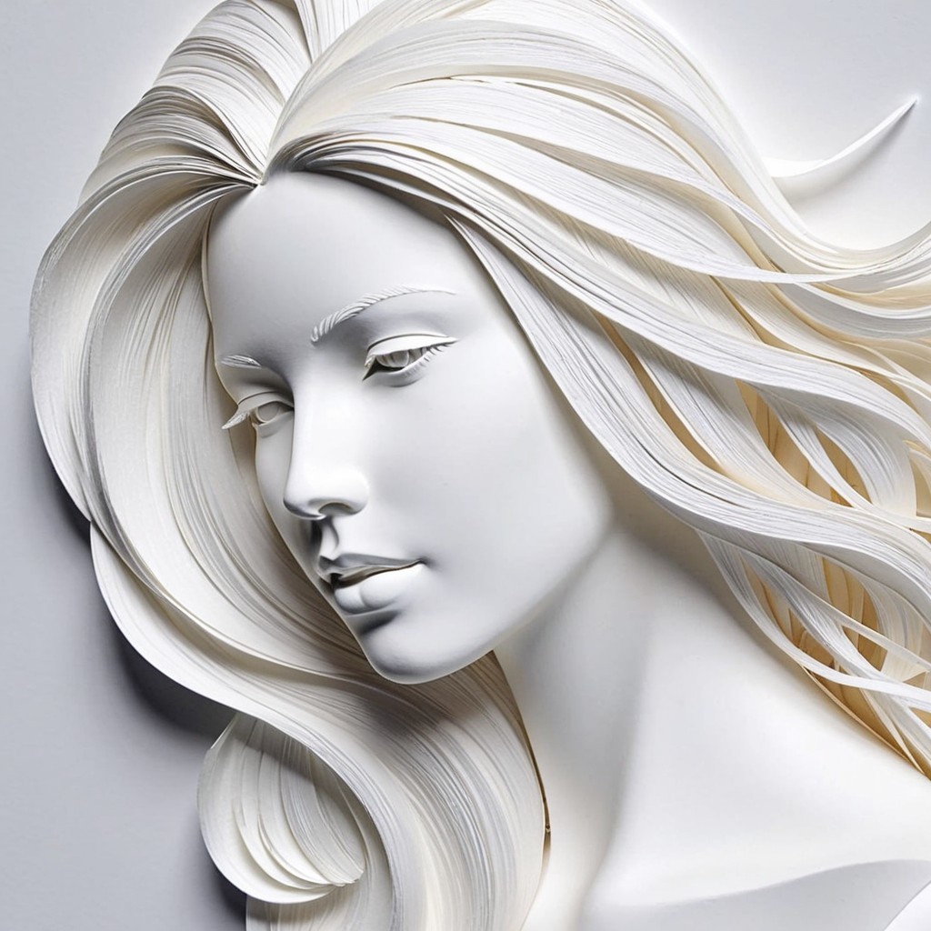 Three-Dimensional White Paper Female Face Artwork