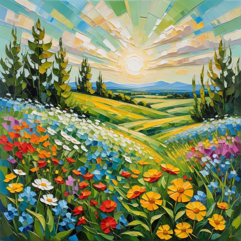 Vibrant Landscape with Colorful Wildflowers and Sunlight