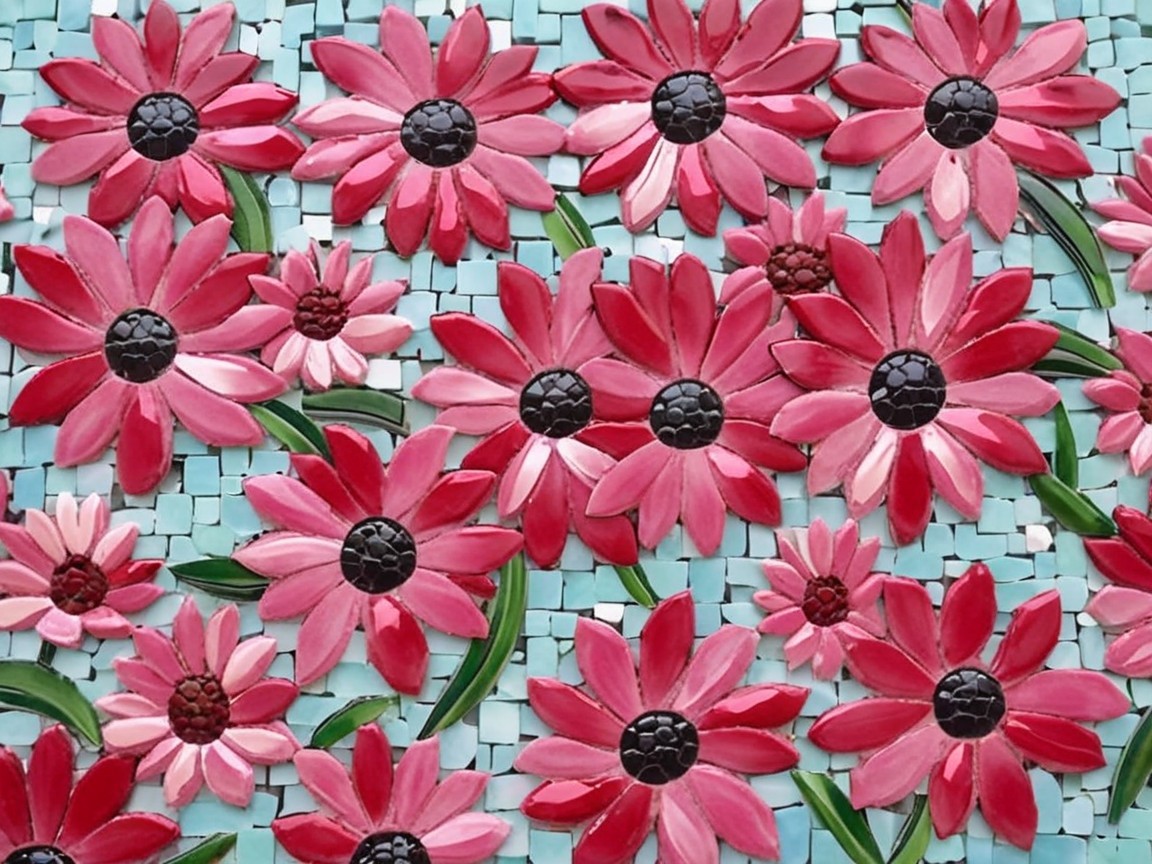Vibrant Mosaic of Pink Flowers on Light Blue Background