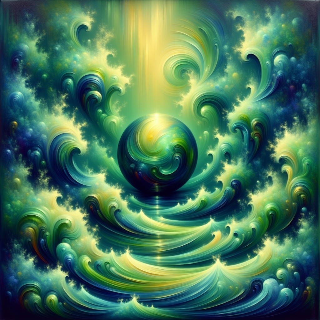 Vibrant Cosmic Scene with Luminous Orb and Waves