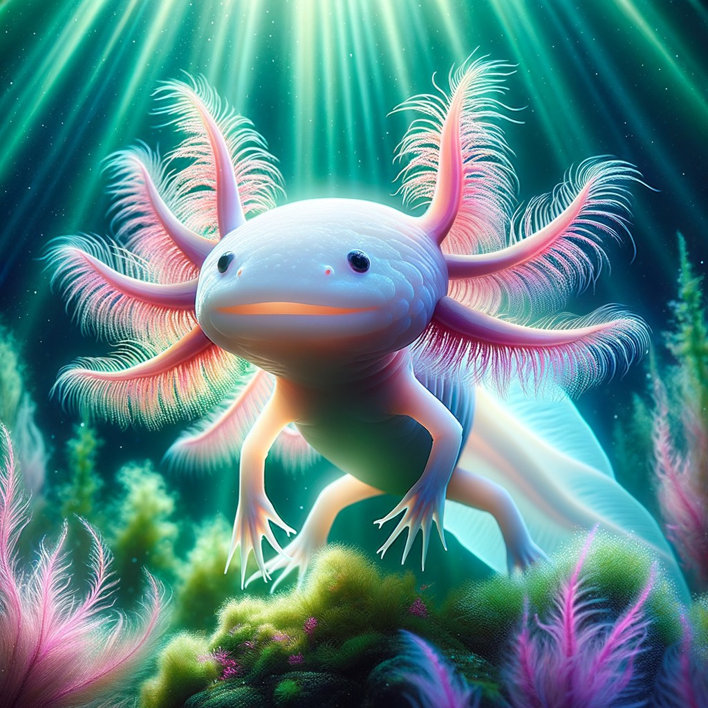 Vibrant Underwater Scene with Whimsical Axolotl