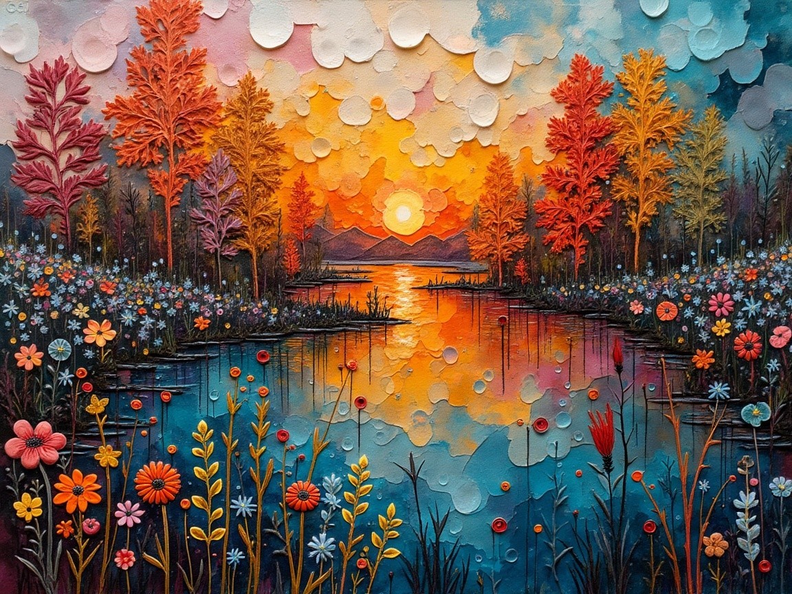 Vibrant Landscape with Sunset and Colorful Foliage