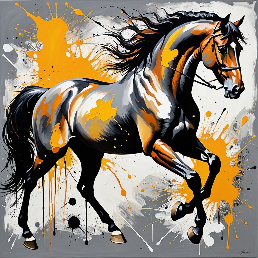 Dynamic Horse in Gallop with Vivid Color Splashes