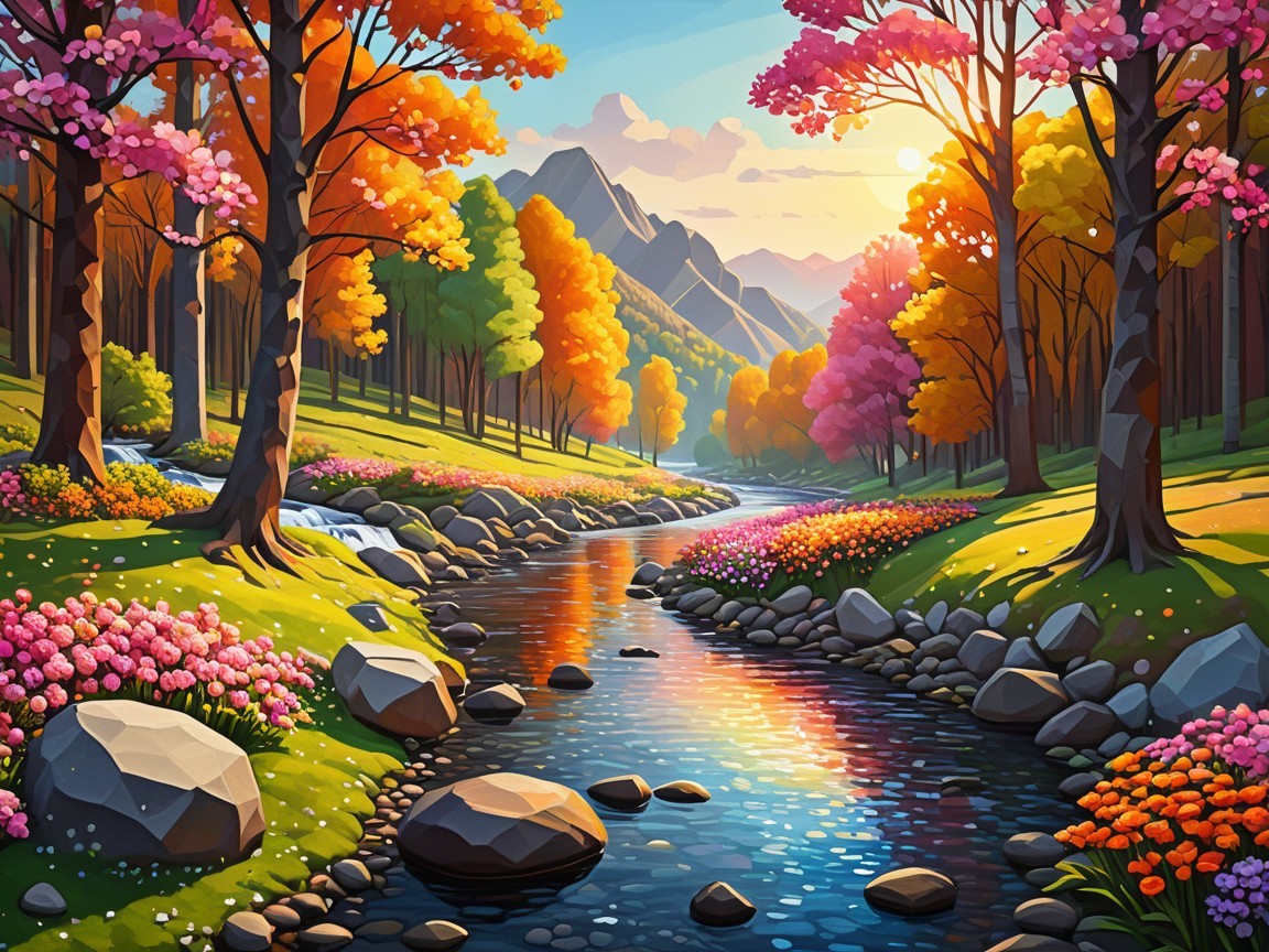 Vibrant Landscape with River and Colorful Forest